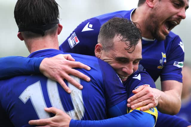 Baffins captain Jason Parish celebrates with his team-mates.Picture: Sarah Standing