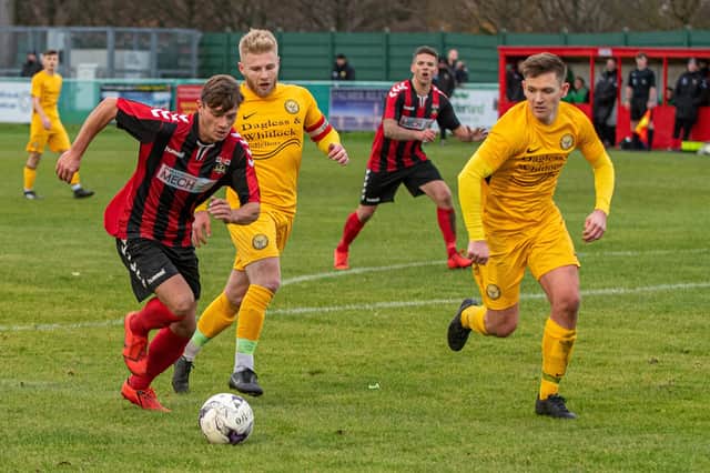 Josh Benfield struck twice in the thrilling win against Baffins Milton Rovers last night. Picture: Vernon Nash
