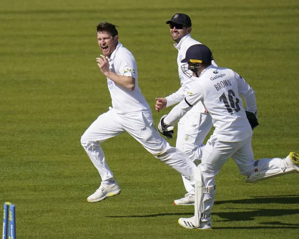 Hampshire's Liam Dawson, left, took two of the four Kent wickets to fall on an engrossing final day at Canterbury: Picture: Andrew Matthews/PA Wire.