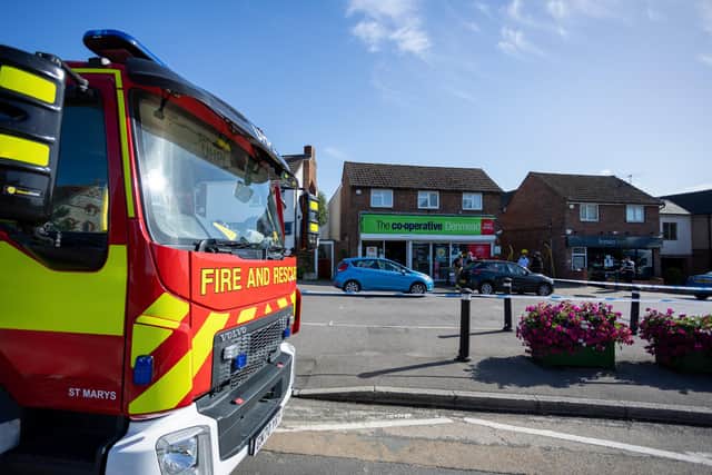 A fire has damaged the Cooperative shop in Denmead, with multiple fire services in attendance, along with a police exclusion area and road closure.
Pictured - Cooperative shop in Denmead after the fire had been put out.
Photos by Alex Shute
