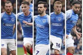 Pompey midfielders (L-R) Ryan Tunnicliffe, Tom Lowery, Marlon Pack, Joe Morrell and Louis Thompson.