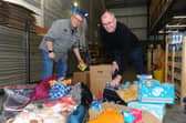 Pictured is: (l-r) Terry Buckel (50) and Steve Holland (55) with just a handful of the supplies which have been donated.
Picture: Sarah Standing (040322-217)