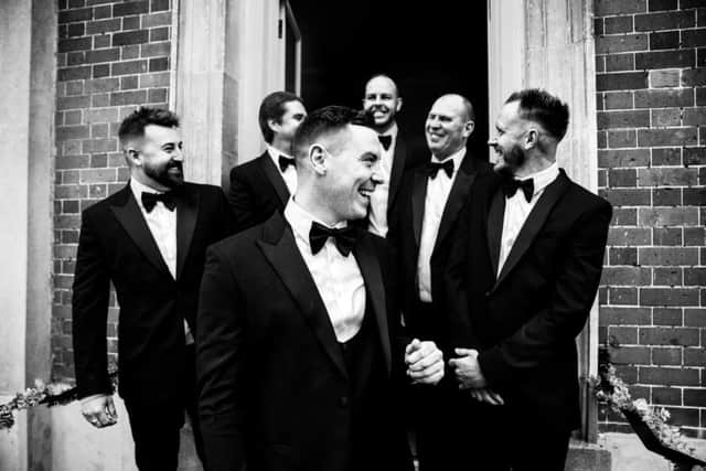 Gary Playford, second from right, died just two weeks after Adam, front, got married