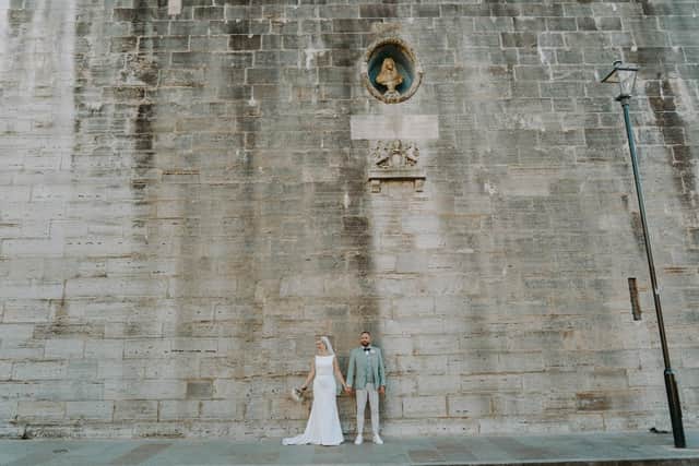 Kelly and Paul Smith outside the Square Tower.