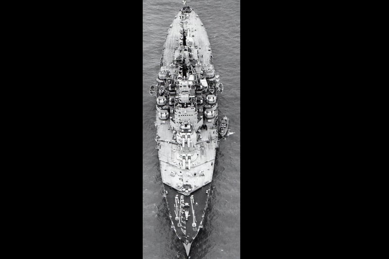 HMS Vanguard which stood in for the German battleship Bismarck in the film Sink the Bismarck.