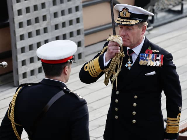 Admiral Sir Ben Key pictured on the deck HMS Victory where he was formally appointed as the new First Sea Lord.