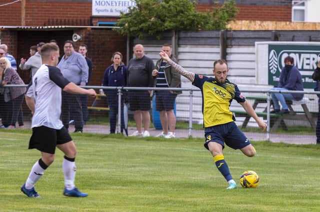 Elliott Turnbull scored his seventh goal of the season as Moneyfields won 3-2 at Shaftesbury. Picture: Mike Cooter