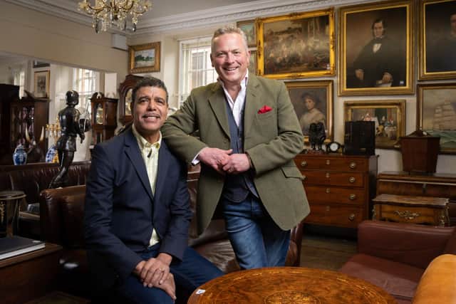 Pictured: (L-R) Chris Kamara and Jules Hudson. Picture: PA Photo/©Channel 5/Studio Leo/Olly Courtney.