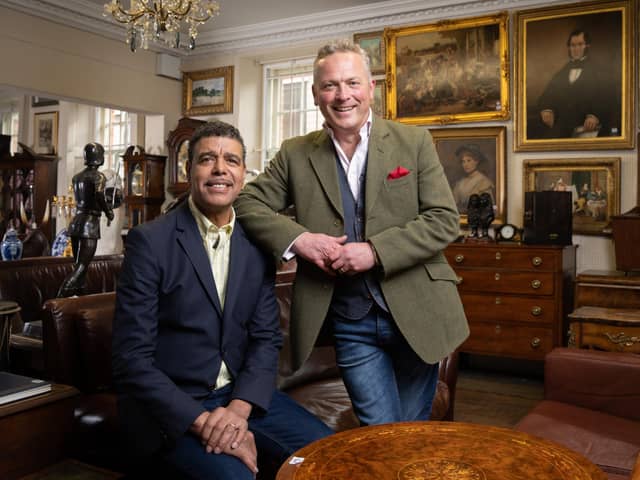 Pictured: (L-R) Chris Kamara and Jules Hudson. Picture: PA Photo/©Channel 5/Studio Leo/Olly Courtney.