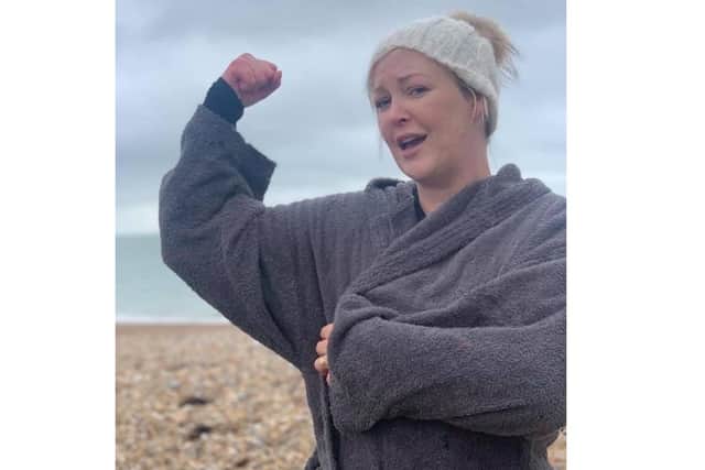 Denvilles artist Karina Vaile took a dip in the sea on Boxing Day to raise funds for and awareness of Charcot Marie Tooth disease