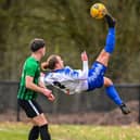 Jake Knight executes an overhead kick during Clanfield's win at Andover New Street Swifts. Picture by Richard Murray