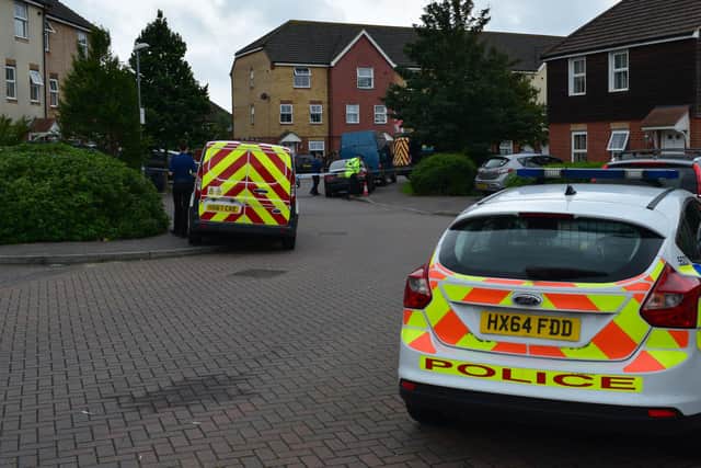 Pictures of police in East Shore Way, Milton, this afternoon. Picture: Stuart Vaizey
