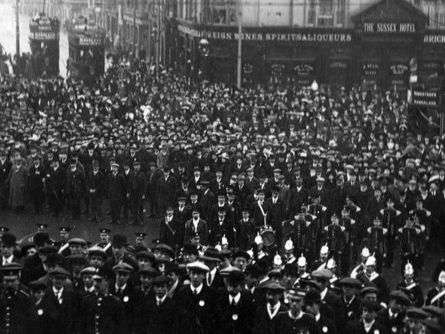 The Portsmouth territorials at a church parade in Town Hall Square. August 4,1914.
