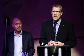 The News editor Mark Waldron on stage at The Society of Editors' Media Freedom Awards 2022 in London with assistant editor Tom Morton to pick up the Regional Campaign of the Year award. Picture: Tom Wren SWNS