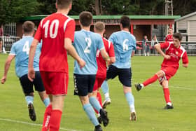 Tommy Tierney scores on his league debut for Horndean in their win against Poppies. Picture: Keith Woodland