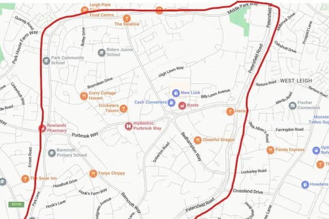 The dispersal order is in place until 11.50pm today. This covers much of Leigh Park including parts of Bedhampton Way and Petersfield Road.