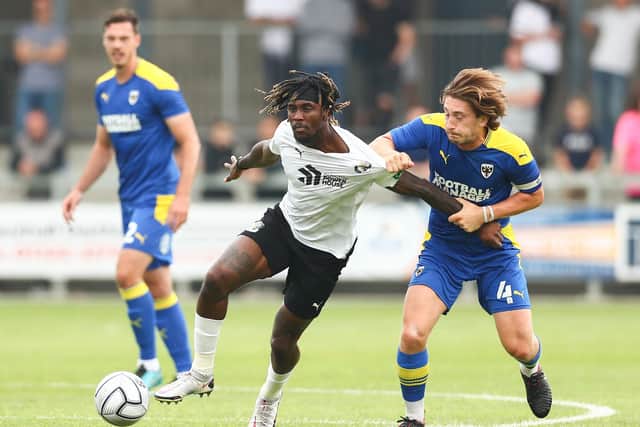 Ade Azeez (white top) has netted 10 NL South goal for leaders Dartford this season. Picture: Jacques Feeney/Getty Images.