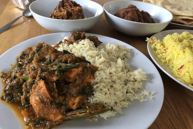 The chicken tikka gujeratie and garlic rice from Gandhi takeaway in Anjou Crescent, Fareham.
