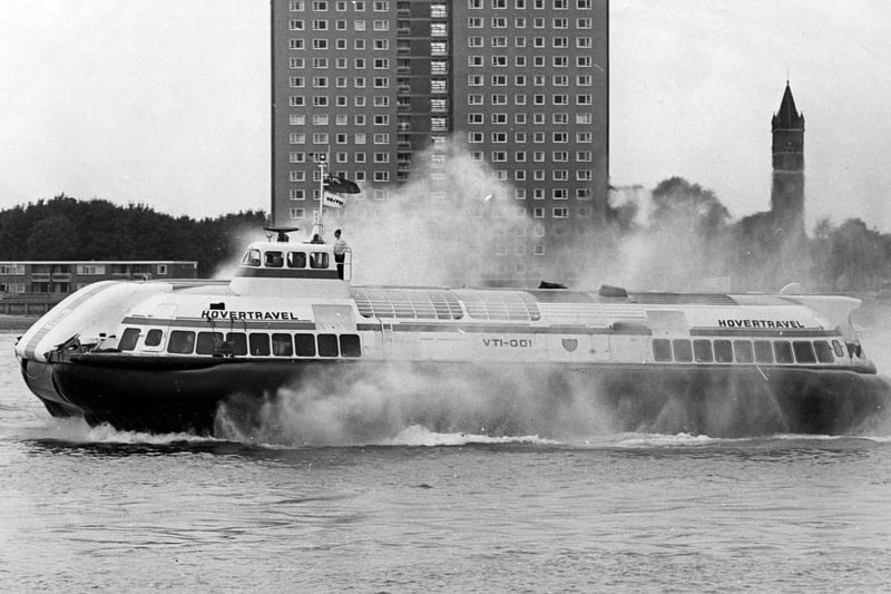 Vosper Thornycroft's first Hovercraft, the VTI-001, heading out of Portsmouth Harbour in 1969. The News PP4825