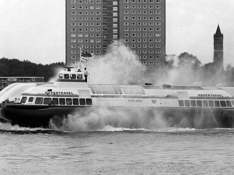 Vosper Thornycroft's first Hovercraft, the VTI-001, heading out of Portsmouth Harbour in 1969. The News PP4825