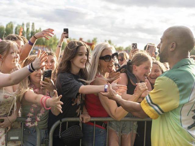 Marvin Humes with festival goers at Swanfest 2024