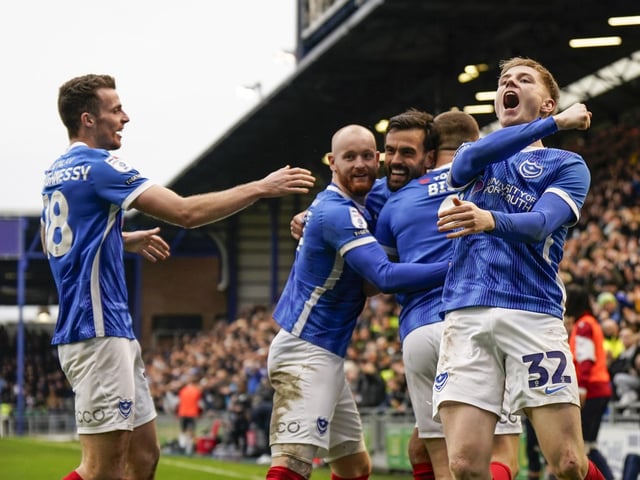Paddy Lane loves a celebration in front of the Pompey fans!