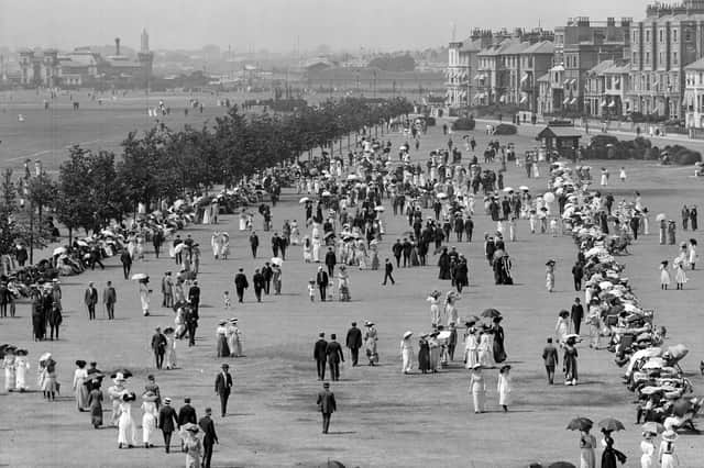 Holidaymakers on the front at Southsea, about 1900.  Picture: Edgar Ward/General Photographic Agency/Getty Images