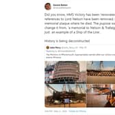 A tweet by former Ukip leader Gerard Batten about HMS Victory has proven to be demonstrably untrue. Picture: Twitter