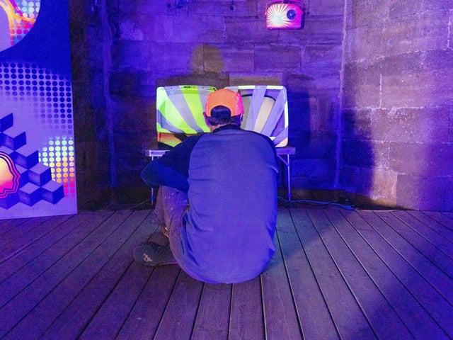 Mark Kellett with part of his exhibition, Out of My Mind. Picture by Matthew Clark