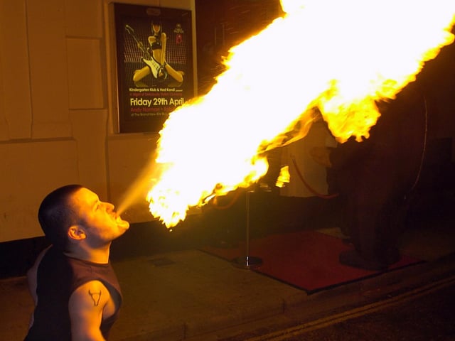 A fire breather at relaunch of Bar Bluu in the 00s.
