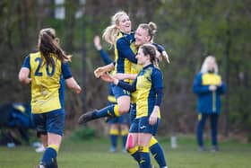 Moneyfields celebrate their Southern Regional League Premier Division title win at Woodley. Picture: Dave Bodymore.