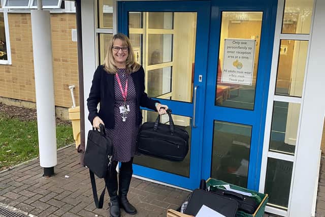 Acts of Kindness are collecting laptops and tablets to help schools across Fareham and Gosport. Pictured: Donations at St Columba Primary School