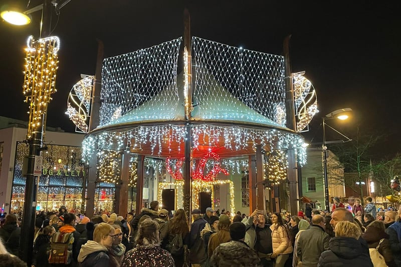 Thousands gathered for the Fareham Christmas Lights switch-on despite poor weather. Picture: Isaac Maddock.