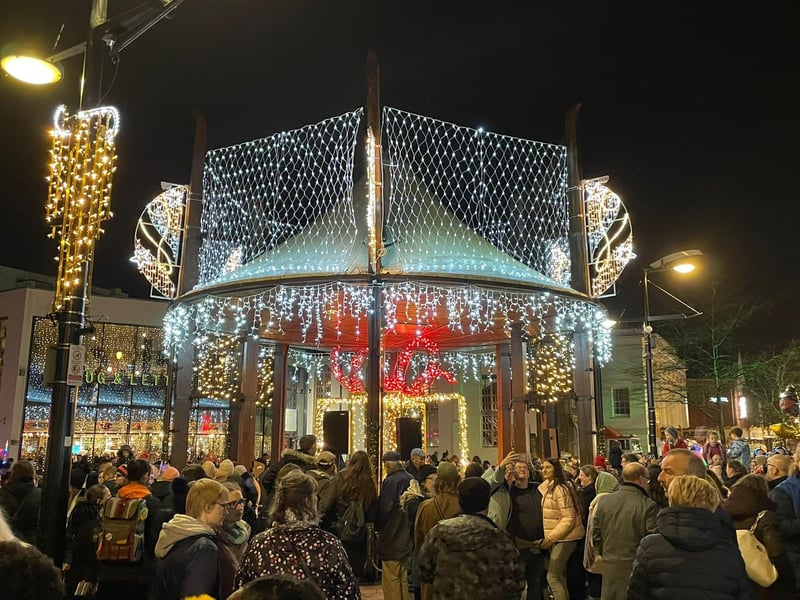 Thousands gathered for the Fareham Christmas Lights switch-on despite poor weather. Picture: Isaac Maddock.