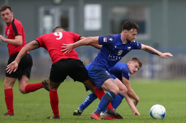 Charlie Williamson on the ball for Baffins during their Wessex League win against Bournemouth Poppies. Picture: Chris Moorhouse