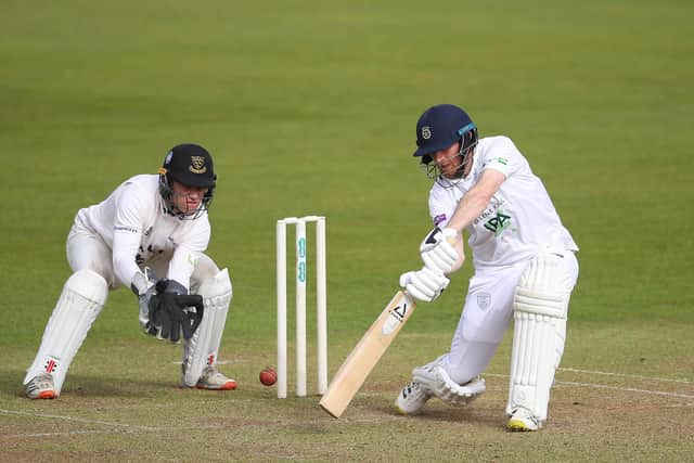 Liam Dawson on his way to 48 against Sussex today. Photo by Warren Little/Getty Images.