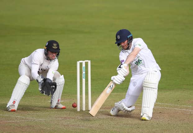 Liam Dawson on his way to 48 against Sussex today. Photo by Warren Little/Getty Images.