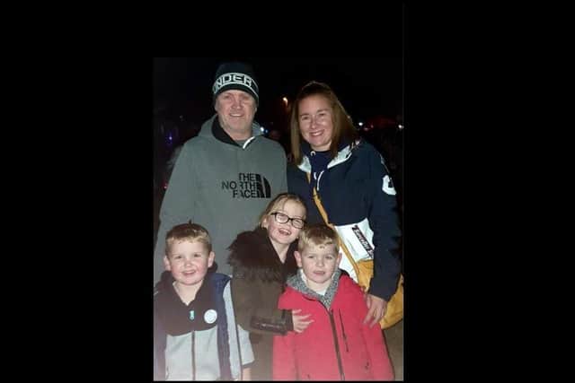 James and Kerri Ashley, with their children Arthur, four, Nancie, eight and Thomas, six at the Stockheath Common fireworks night on Friday, November 5, 2021. Picture by George Ashley. 