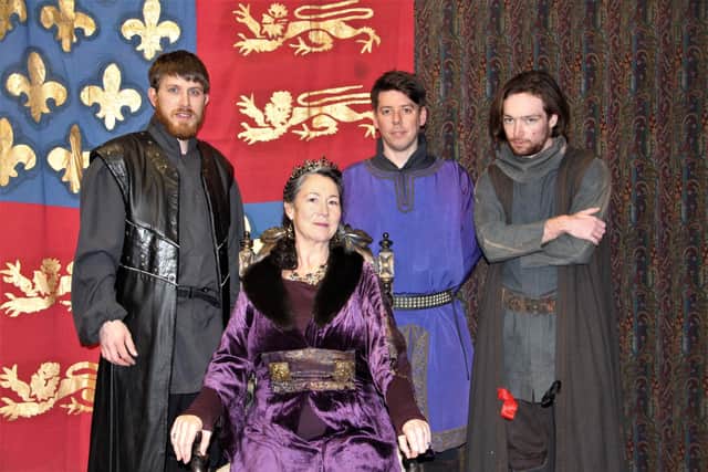 From left: David Pearson (Richard), Sarah Parnell (Eleanor), Aaron Holdaway (Geoffrey), Lucas Edwards (John). Picture by Dickie Spurgin