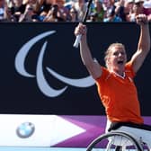 Esther Vergeer celebrates winning Paralympic gold in London 2012. Photo by Julian Finney/Getty Images.
