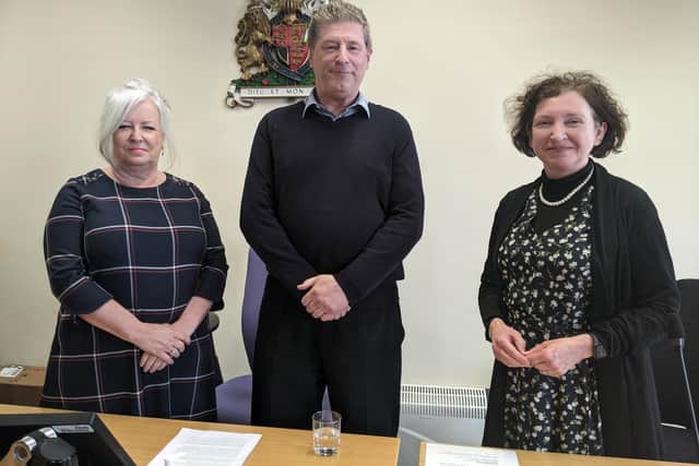 From left: Eve Miller, cluster manager, Jim May, retiring delivery manager, and Siobhan McGrath, president of the tribunal. Picture: Emily Turner