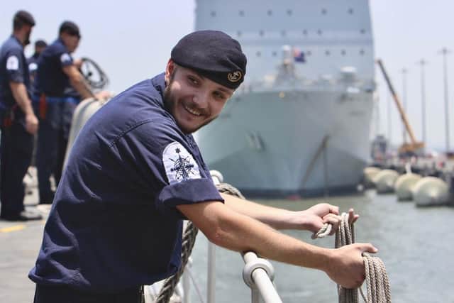 Royal Navy sailors pictured as Montrose sets sail from Bahrain. Photo: Royal Navy
