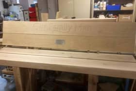 A prototype of a bench which will soon be placed in Bedhampton to mark 200 years since the death of Romantic poet John Keats. The writer wrote his famous work The Eve of St Agnes while staying at Bedhampton in January 1819. Picture: Havant Men's Shed