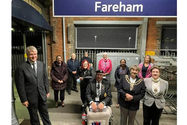 Mike Homer, 82, was given a heroes welcome by Fareham's mayor and councillors has he returned to his home town train station earlier this week. Credit: Mike Homer