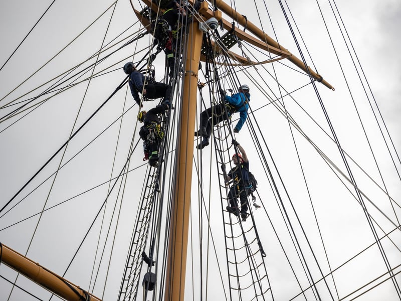Firefighters undertake a rescue from the rigging of HMS Warrior. Picture: Mike Cooter (280924)