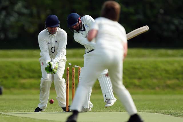 Portsmouth Community's David Going is bowled for 104. 
Picture: Chris Moorhouse