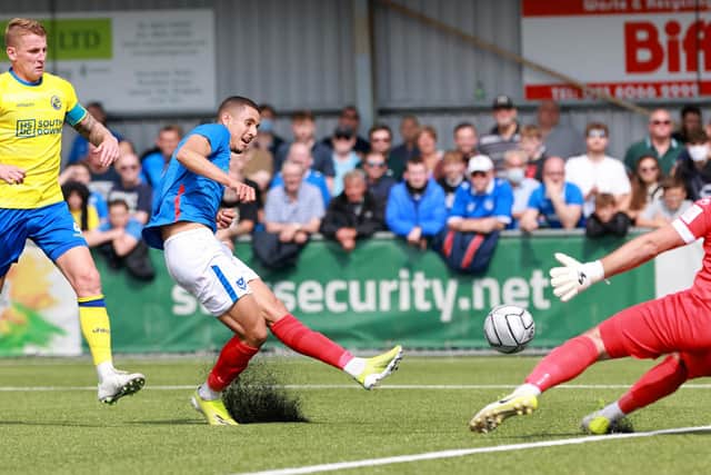 Gassan Ahadme last month registered a 26-minute hat-trick for Pompey against the Hawks in a pre-season friendly. Picture: Paul Collins