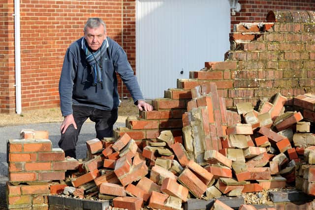 Peter Shepherd from Titchfield, is still waiting for his wall outside his house to be repaired after a Yodel delivery driver hit it in December.
Picture: Sarah Standing (060320-9731)