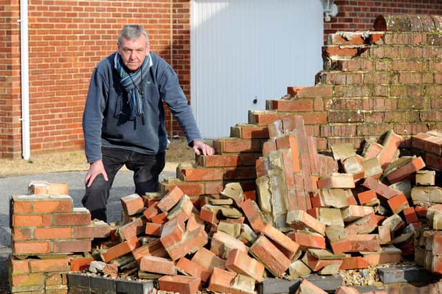 Peter Shepherd from Titchfield, is still waiting for his wall outside his house to be repaired after a Yodel delivery driver hit it in December. 
Picture: Sarah Standing (060320-9731)