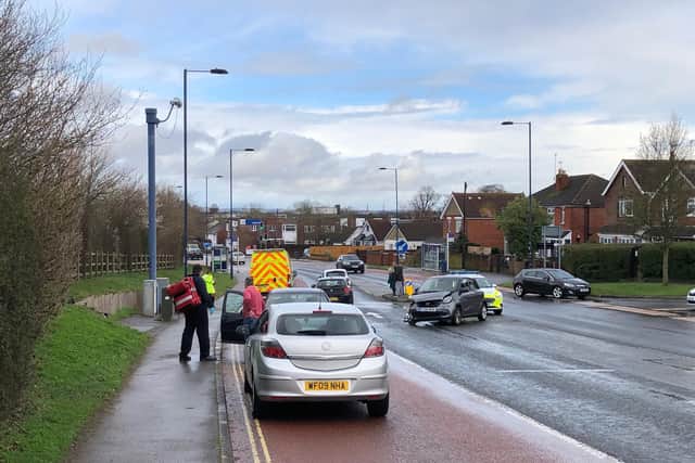 The car accident left police slowing traffic along the A3 road in Waterlooville.